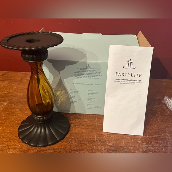 🆕 2 available- PartyLite Golden Amber Global Fusion Pillar Candle Holder NIB - Picture 5 of 12